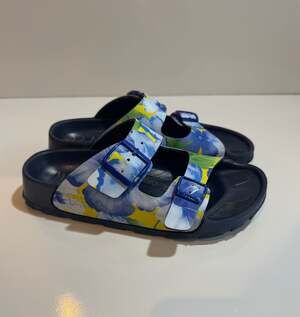 Birki's by Birkenstock Haiti Tropical Blue Floral EVA Sandals Size 37